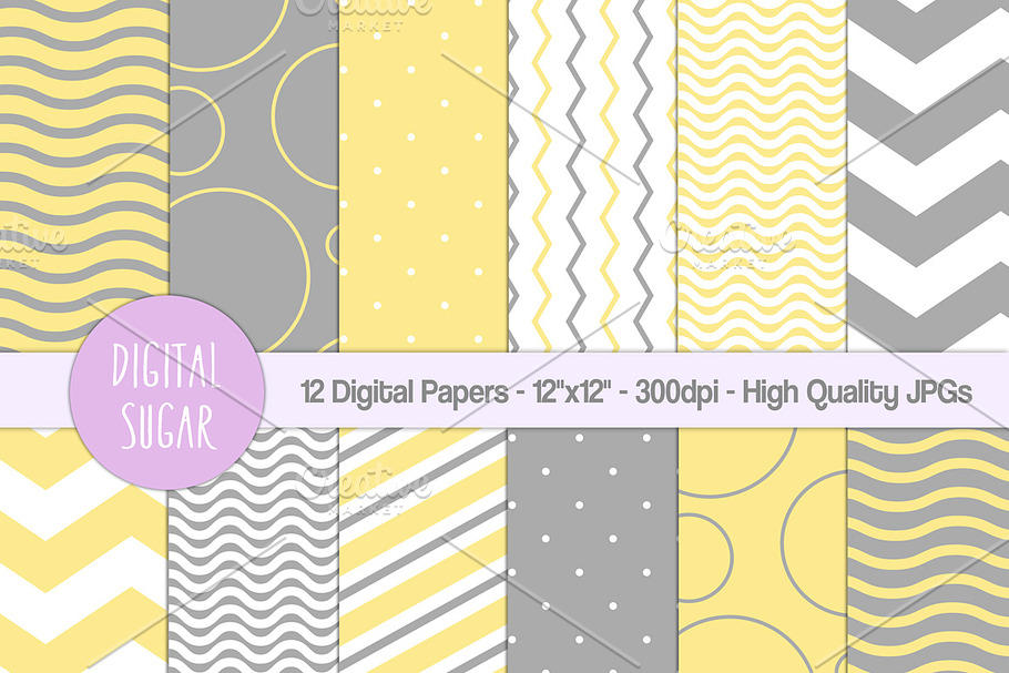 Yellow & Gray Digital Paper Pack