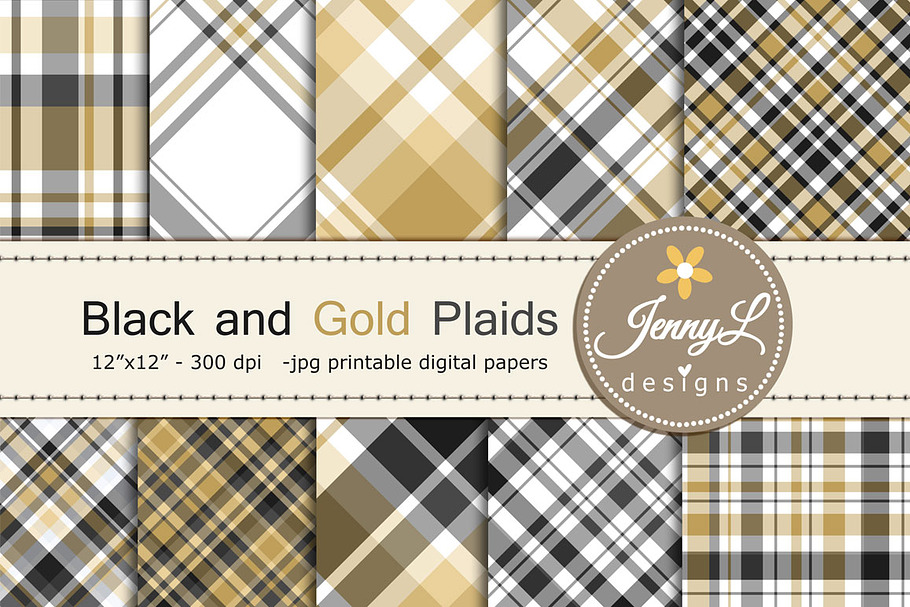 Black and Gold Plaid Digital Papers