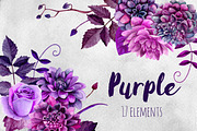 Watercolor purple flowers clip art