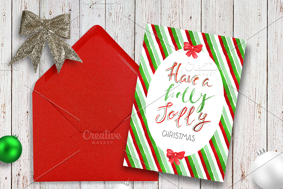Holly jolly Christmas card in Card Templates - product preview 8
