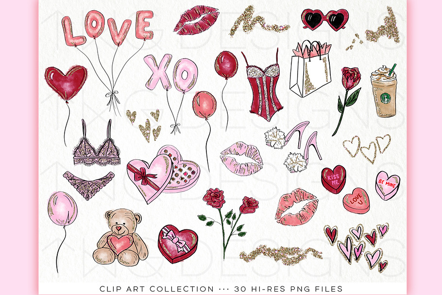 Valentine's Day Watercolor Clip Art