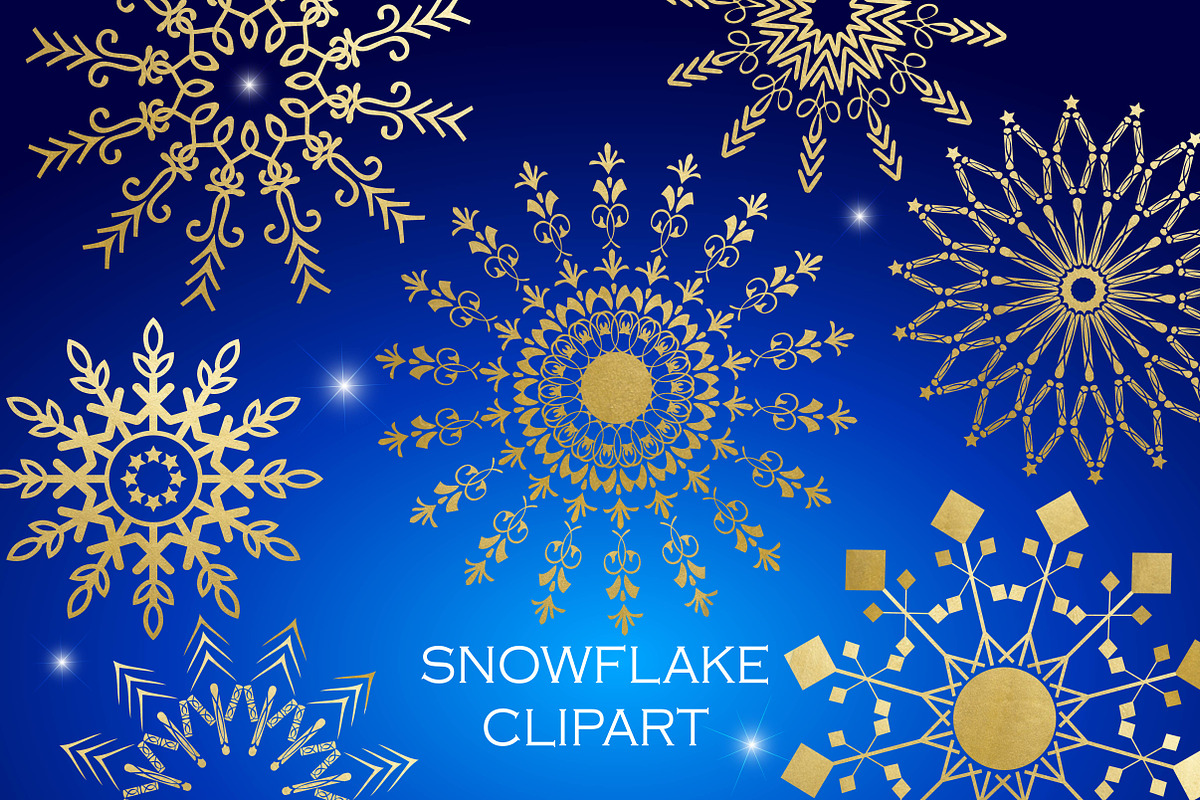 Snowflake Clipart - White Gold Blue  in Objects - product preview 8