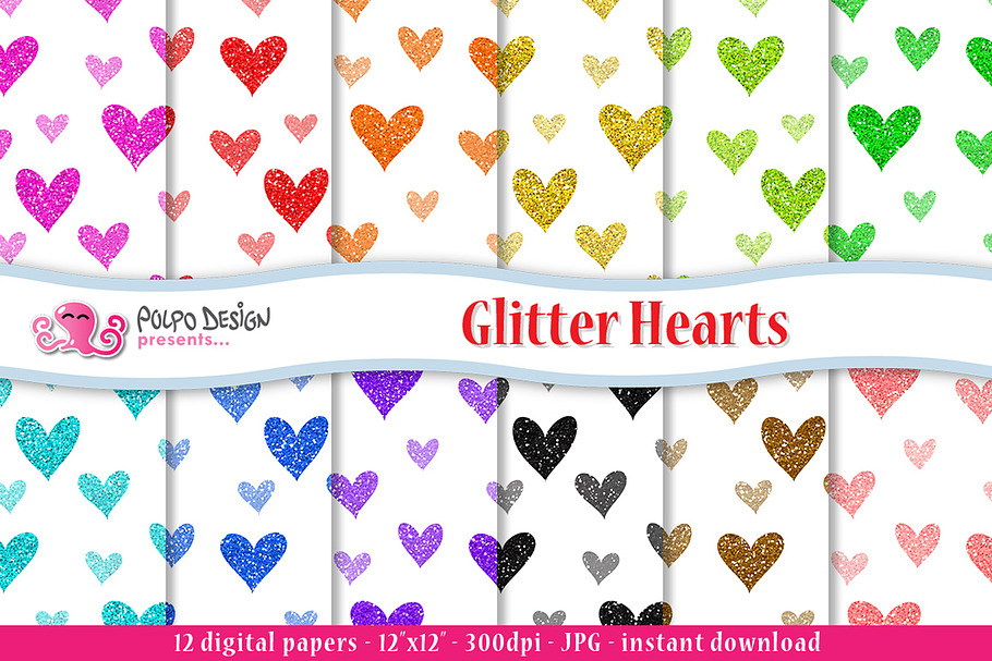 Glitter Hearts digital paper