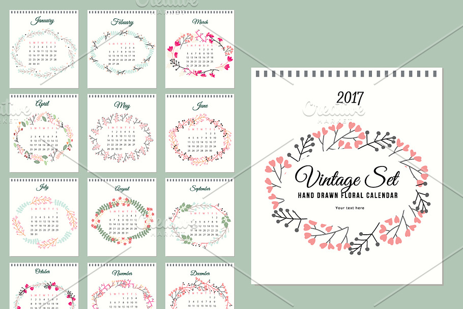 2017 Calenda floral set in Card Templates - product preview 8
