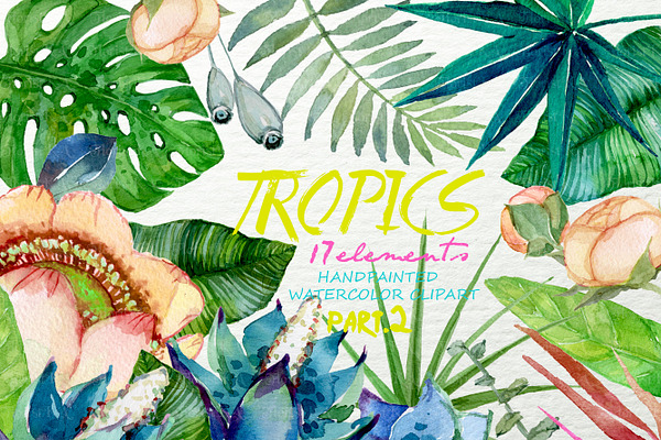 Tropics Watercolor Floral Clipart 