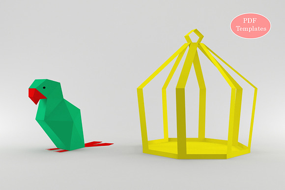DIY Parrot in Cage - 3d papercraft in Templates - product preview 2