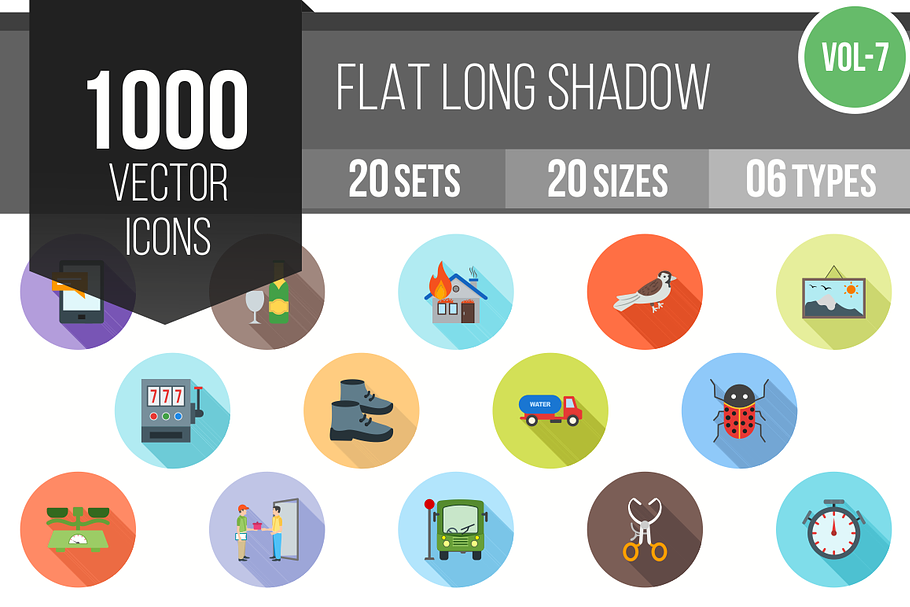1000 Flat Shadowed Icons (V7)