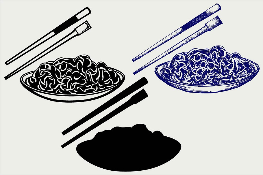 Noodle with chopsticks SVG in Japanese Icons - product preview 8