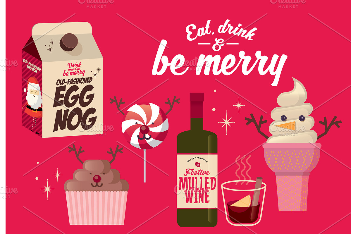 christmas food and drinks vector in Illustrations - product preview 8