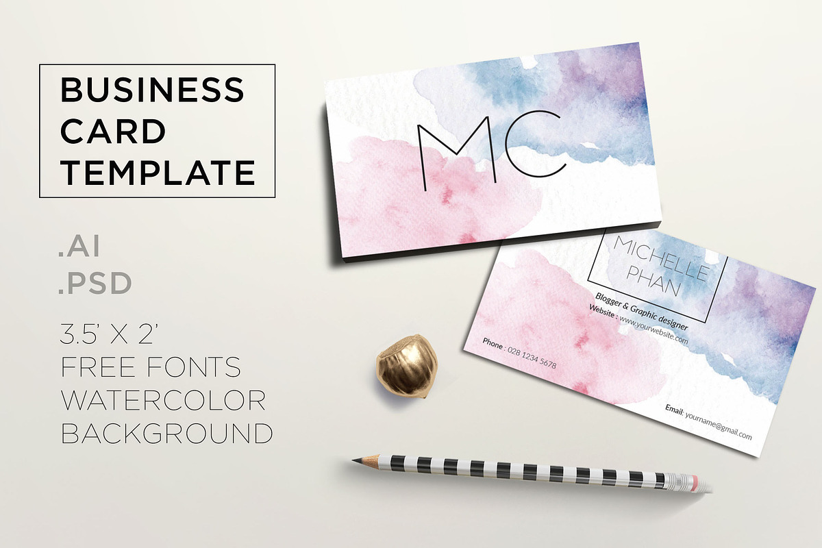 Creative watercolor business card in Business Card Templates - product preview 8