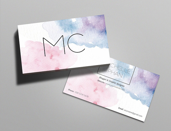 Creative watercolor business card in Business Card Templates - product preview 1