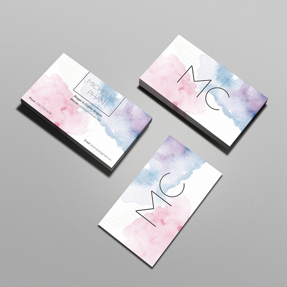 Creative watercolor business card in Business Card Templates - product preview 2