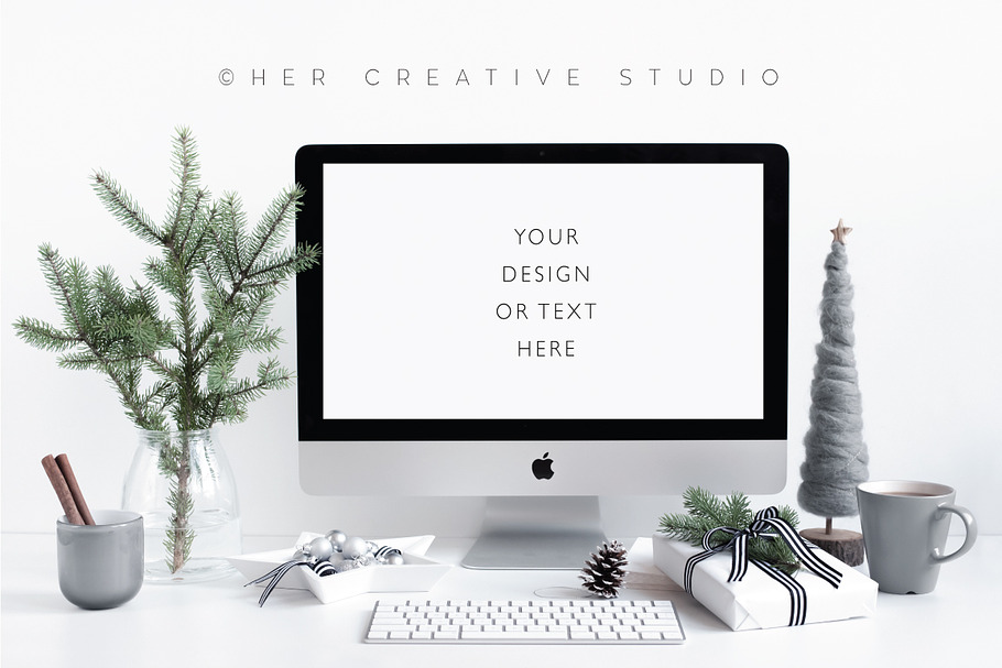 Computer Holiday Mockup Grey in Mobile & Web Mockups - product preview 8