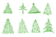 Christmas tree, set, sketch, vector