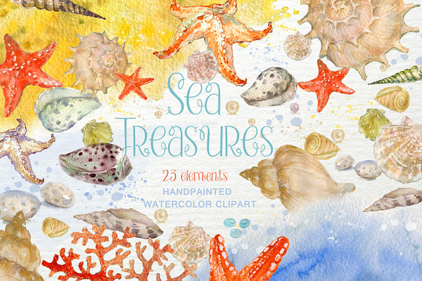 Sea Treasures Watercolor Clipart