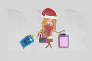 3d illustration.Santa girl suitcases