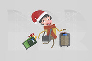 3d illustration.Santa boy suitcases.