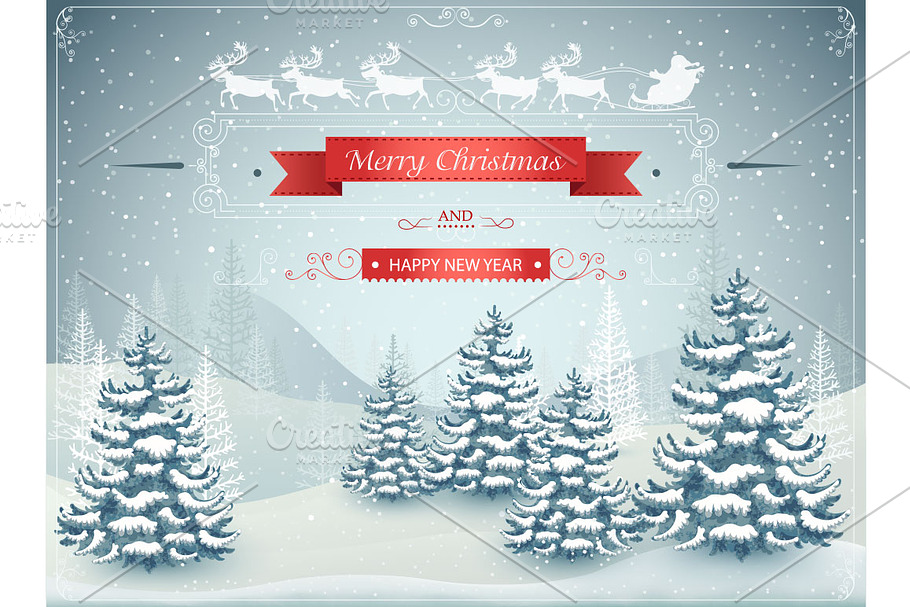 New Year forest winter landscape in Illustrations - product preview 8