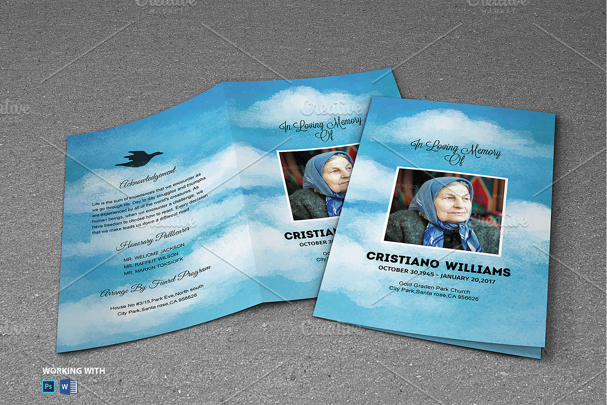 Sky Funeral Program Template in Brochure Templates - product preview 8