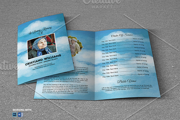 Sky Funeral Program Template in Brochure Templates - product preview 1