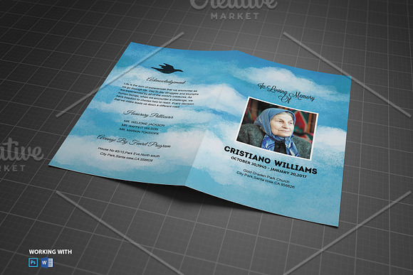 Sky Funeral Program Template in Brochure Templates - product preview 2
