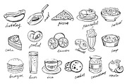 Hand drawn Fast Food and Fruits