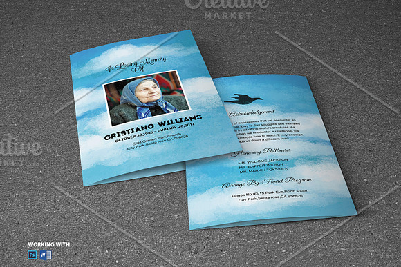 Sky Funeral Program Template in Brochure Templates - product preview 4