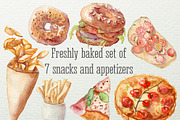 Watercolor snacks and appetizers set