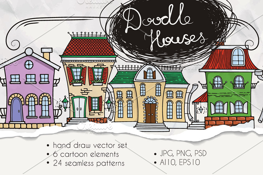 Set of Cute Doodle Houses in Objects - product preview 8