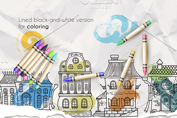 Set of Cute Doodle Houses in Objects - product preview 1