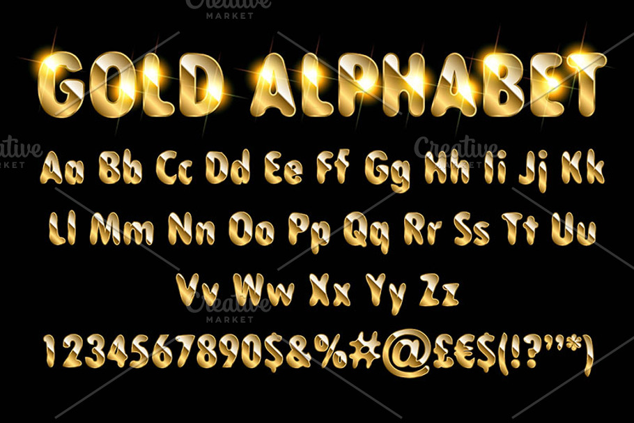 Golden alphabet letters numbers in Graphics - product preview 8