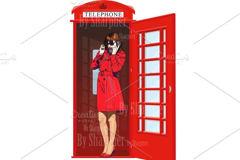 girl in an English phone booth in Illustrations - product preview 8