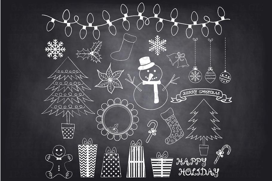 Chalkboard Christmas Doodles ClipArt