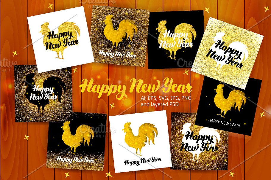 Happy New Year Postcards Lettering