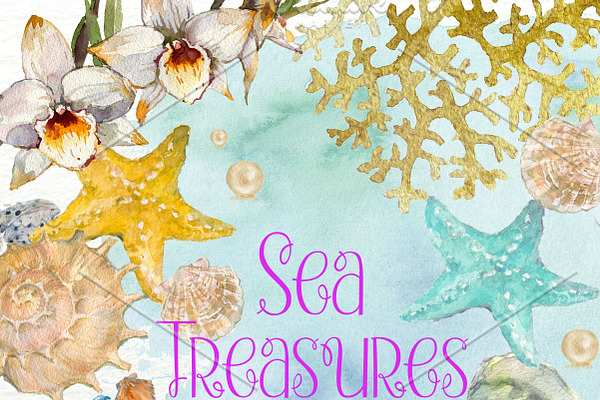 Sea Treasures 2 Watercolor Clipart