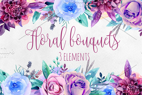 Watercolor floral bouquets clip art
