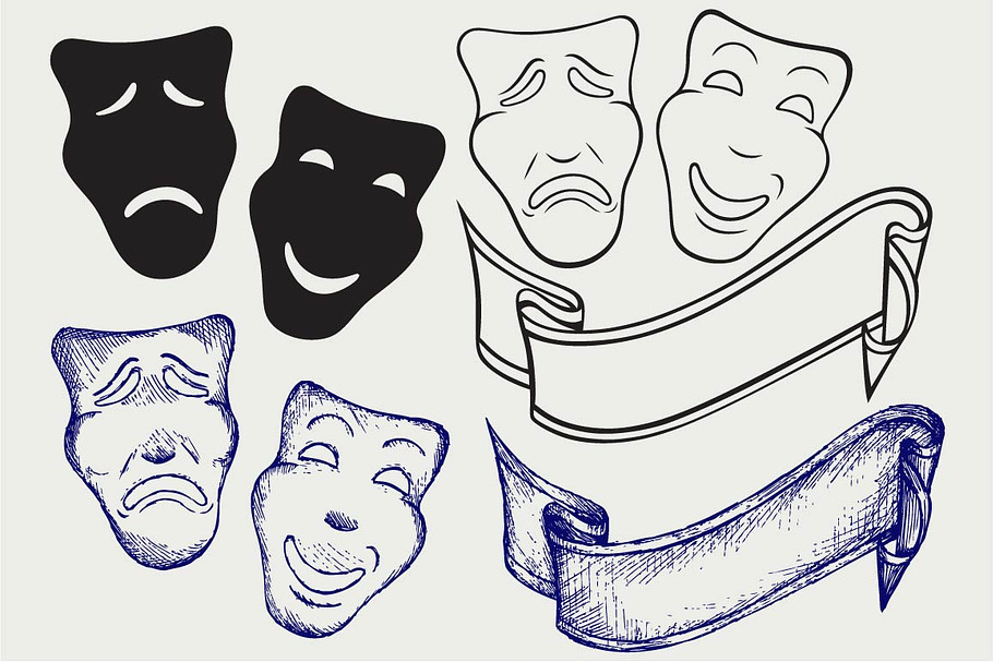 Theatrical mask and ribbon SVG in Icons - product preview 8