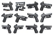 Gun weapon black military pistol set