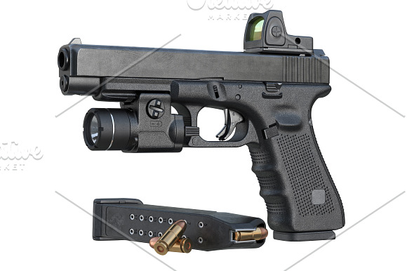 Gun weapon black military pistol set in Objects - product preview 1