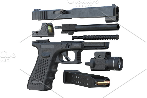 Gun weapon black military pistol set in Objects - product preview 2