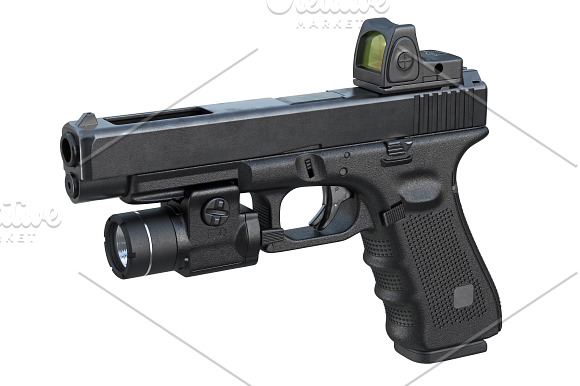 Gun weapon black military pistol set in Objects - product preview 5