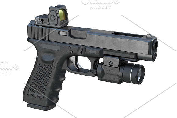 Gun weapon black military pistol set in Objects - product preview 6