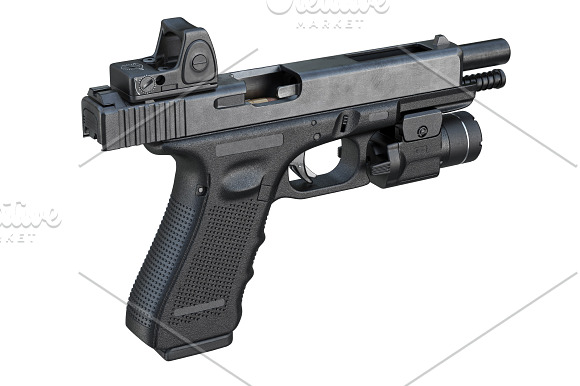 Gun weapon black military pistol set in Objects - product preview 7