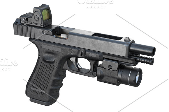 Gun weapon black military pistol set in Objects - product preview 8