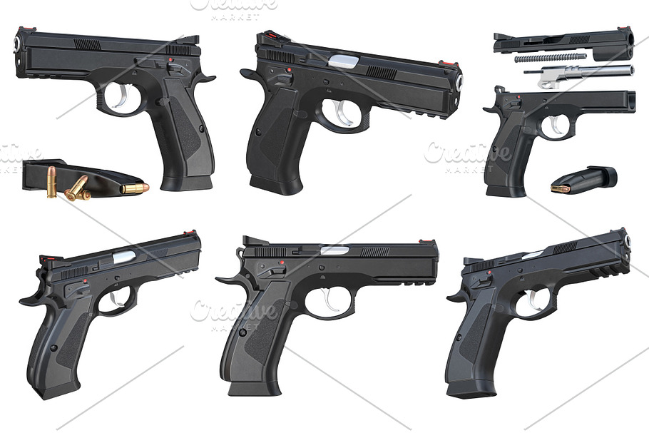Gun weapon black modern pistol set in Objects - product preview 8