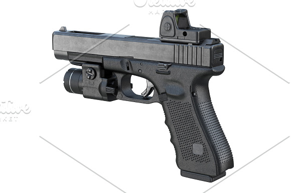 Gun weapon black military pistol set in Objects - product preview 10