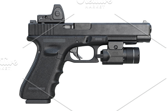 Gun weapon black military pistol set in Objects - product preview 11