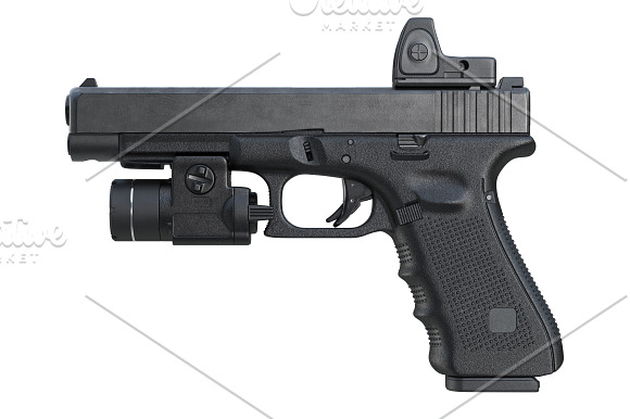 Gun weapon black military pistol set in Objects - product preview 12