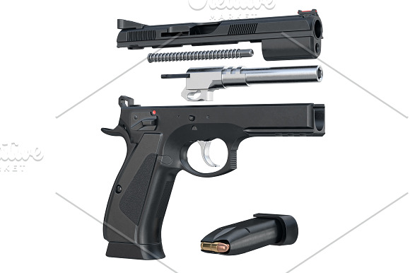 Gun weapon black modern pistol set in Objects - product preview 2