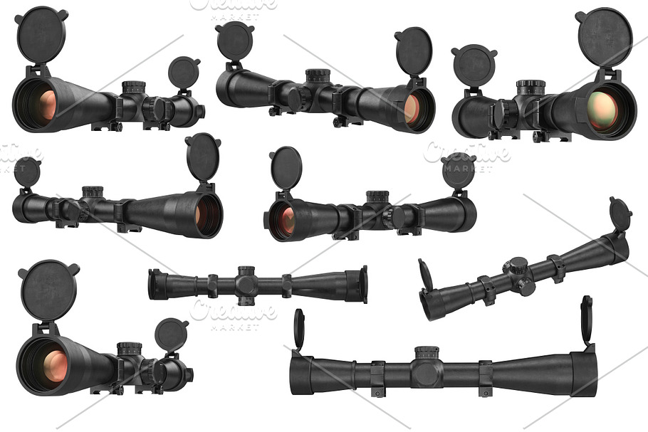 Scope optical sniper rifle black set in Objects - product preview 8